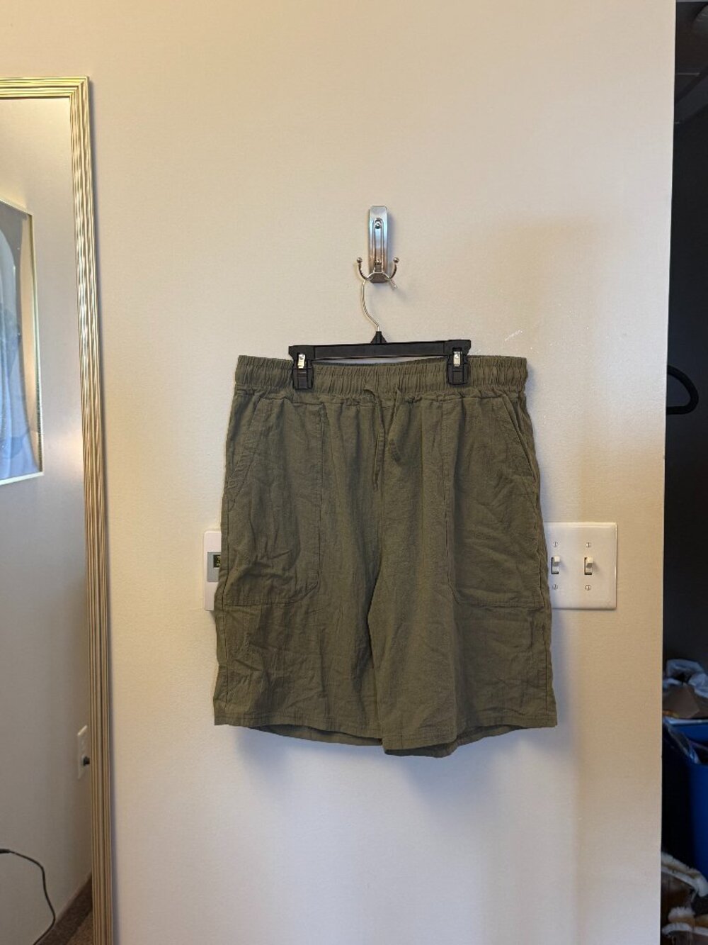 green linen style shorts